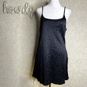 Y2K Vintage Gen X Blue Black Floral Spaghetti Strap Body Con Slip Dress Size L